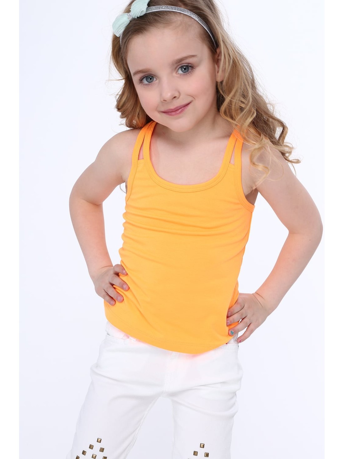 Girls\' T-shirt with double straps fluo orange NDZ7772 - Online store - Boutique